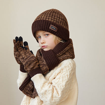 Children's Three-piece Winter Boy Outdoor Keep Warm Kids' Headwear