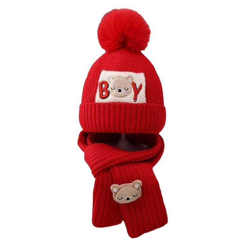 Children's Winter Hat Fleece-lined Thickened Two-piece Suit Kids' Headwear