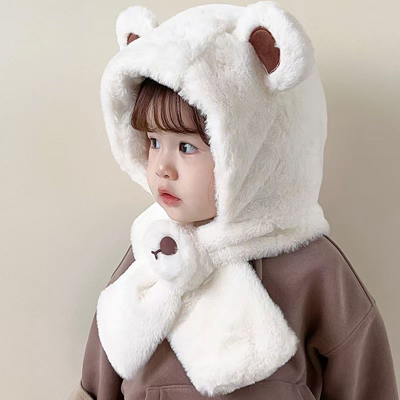 Children's Cute Bear Plush Bonnet Thick Warm Kids' Headwear