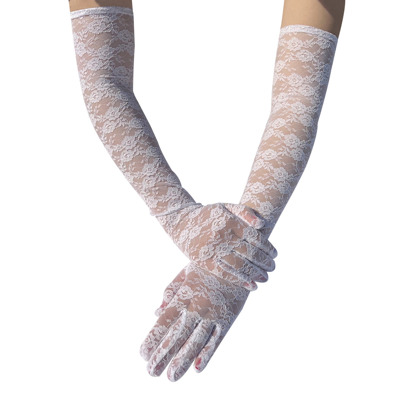 Lengthened Lace Full Finger Driving Sun Gloves