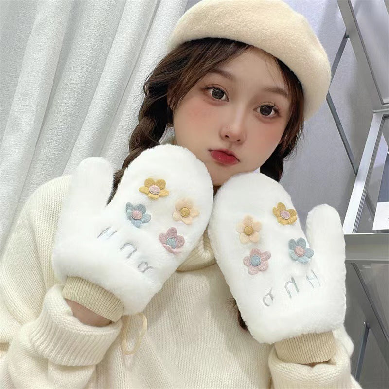 Winter Cartoon Bear Plush Halter Mittens Gloves