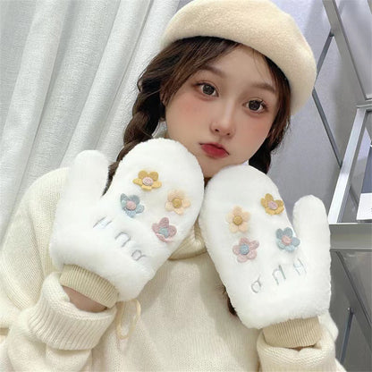 Winter Cartoon Bear Plush Halter Mittens Gloves