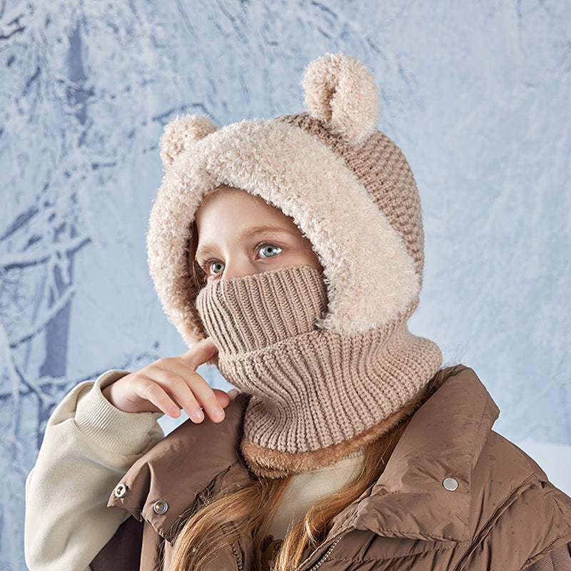 Children's Bear Mask Integrated With Winter Outdoor Kids' Headwear