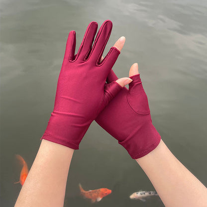 Women's & Men's Silk Thin Summer Spring Autumn Leak Half Finger Exposed Gloves