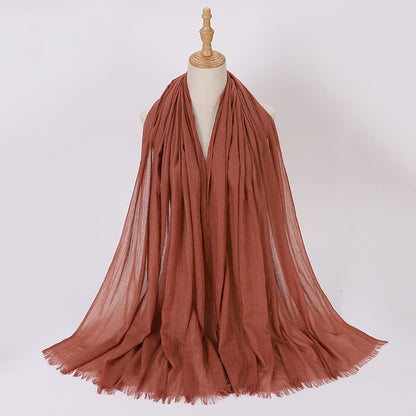 Pure Color Tassel Cotton Linen Hui Gauze Scarfs