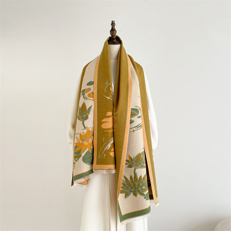 Women's For Retro National Style Lotus Pond Warm Scarfs