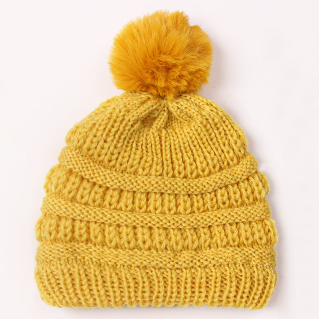 Children's Knitted Sleeve Fur Ball Warm Hat Kids' Headwear