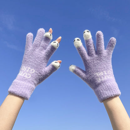 Full Leakage Fleece-lined Thickened Cute Cartoon Gloves