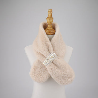 Women's Pearl Imitate Rex Rabbit Fur Plush Cross Thickened Scarfs