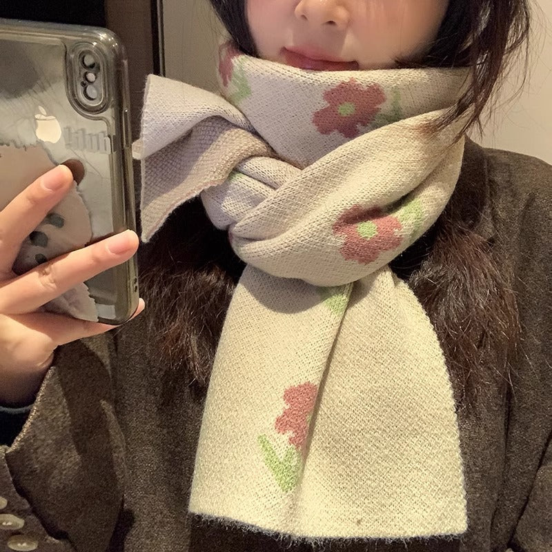 Women's Retro Fresh Flowers Winter High-grade Atmosphere Scarfs