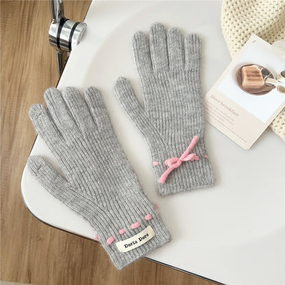 Women's Color Cute Winter Knitted Korean Warm With Hole Gloves