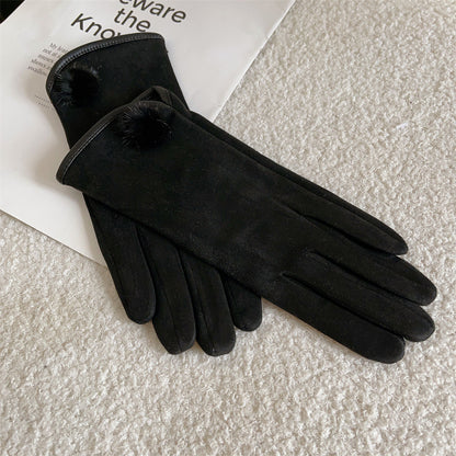 Women's Winter Suede Cycling Open Finger Touch Gloves