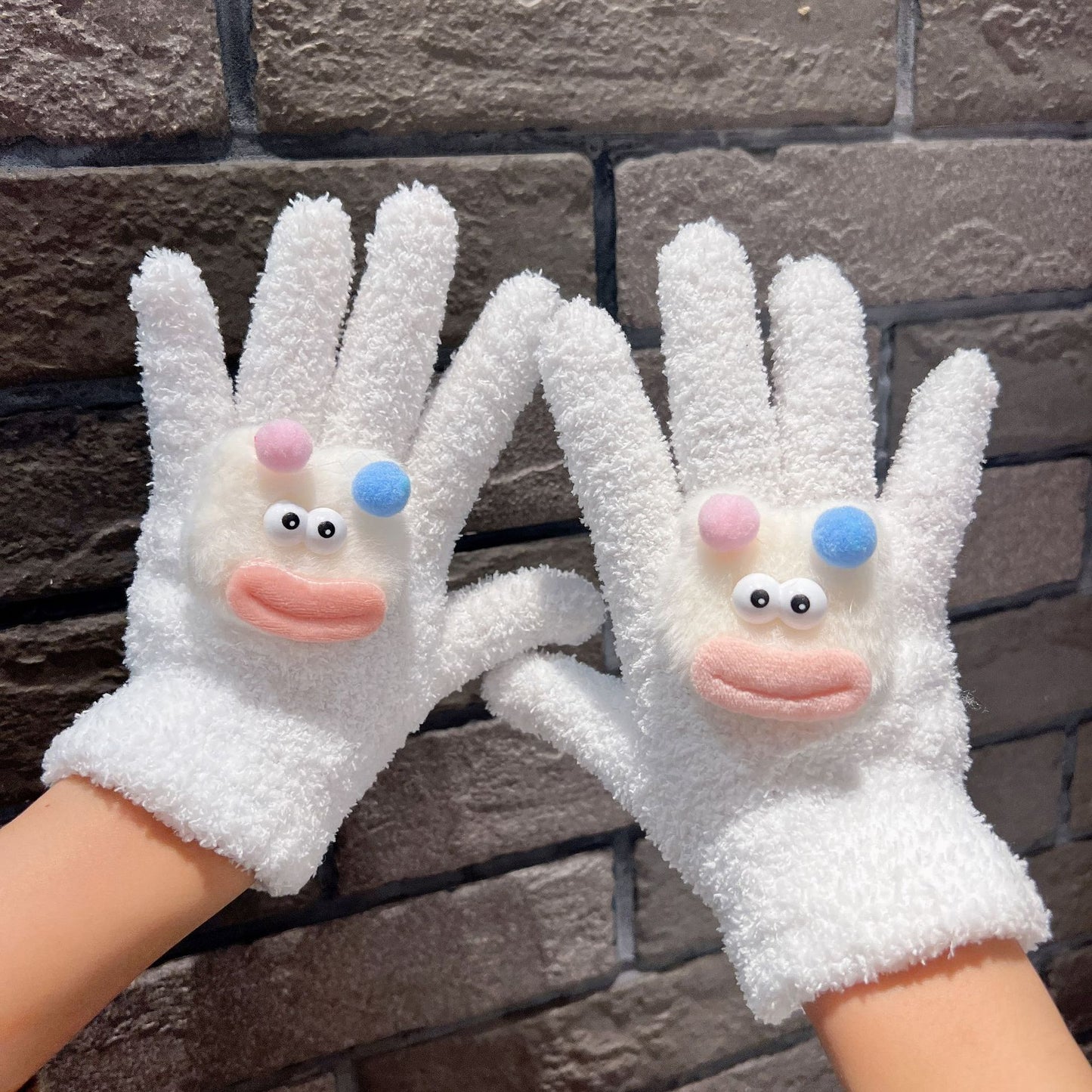 Eyes Cute Plush Female Cycling Warm Gloves