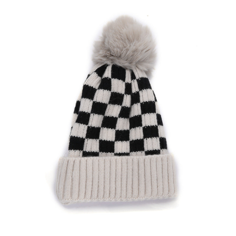 Style Trendy Woolen Boys Chessboard Plaid Knitted Kids' Headwear