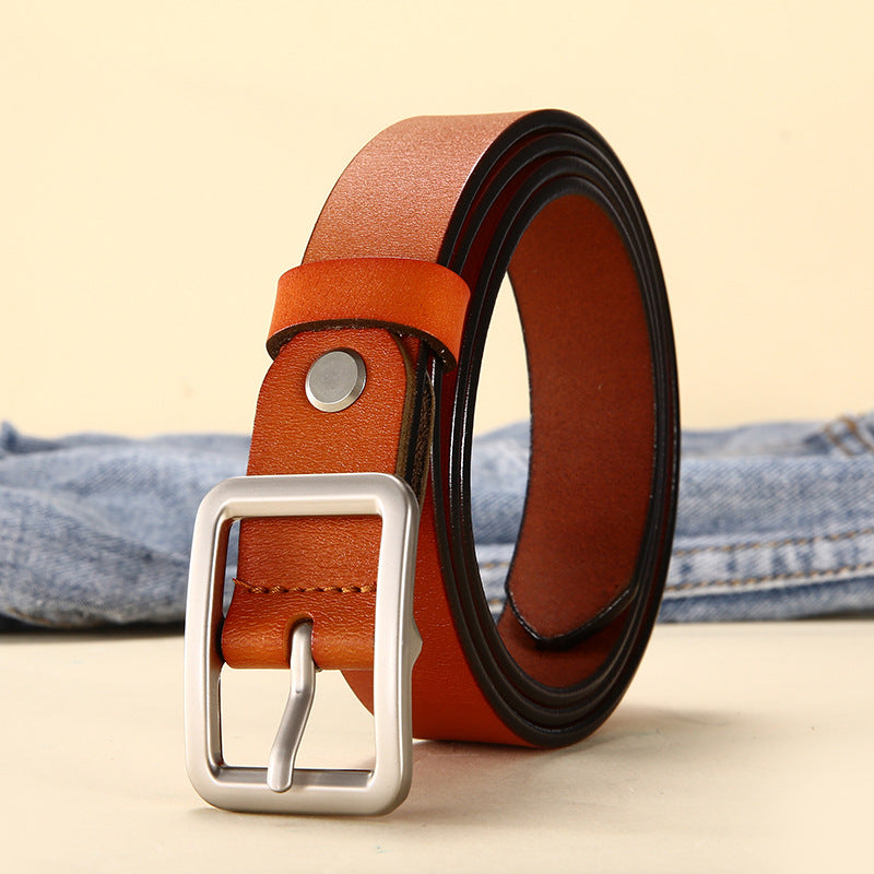 Women's & Men's Thin Narrow Black Versatile Decorative Width Jeans Genuine Leather Belts