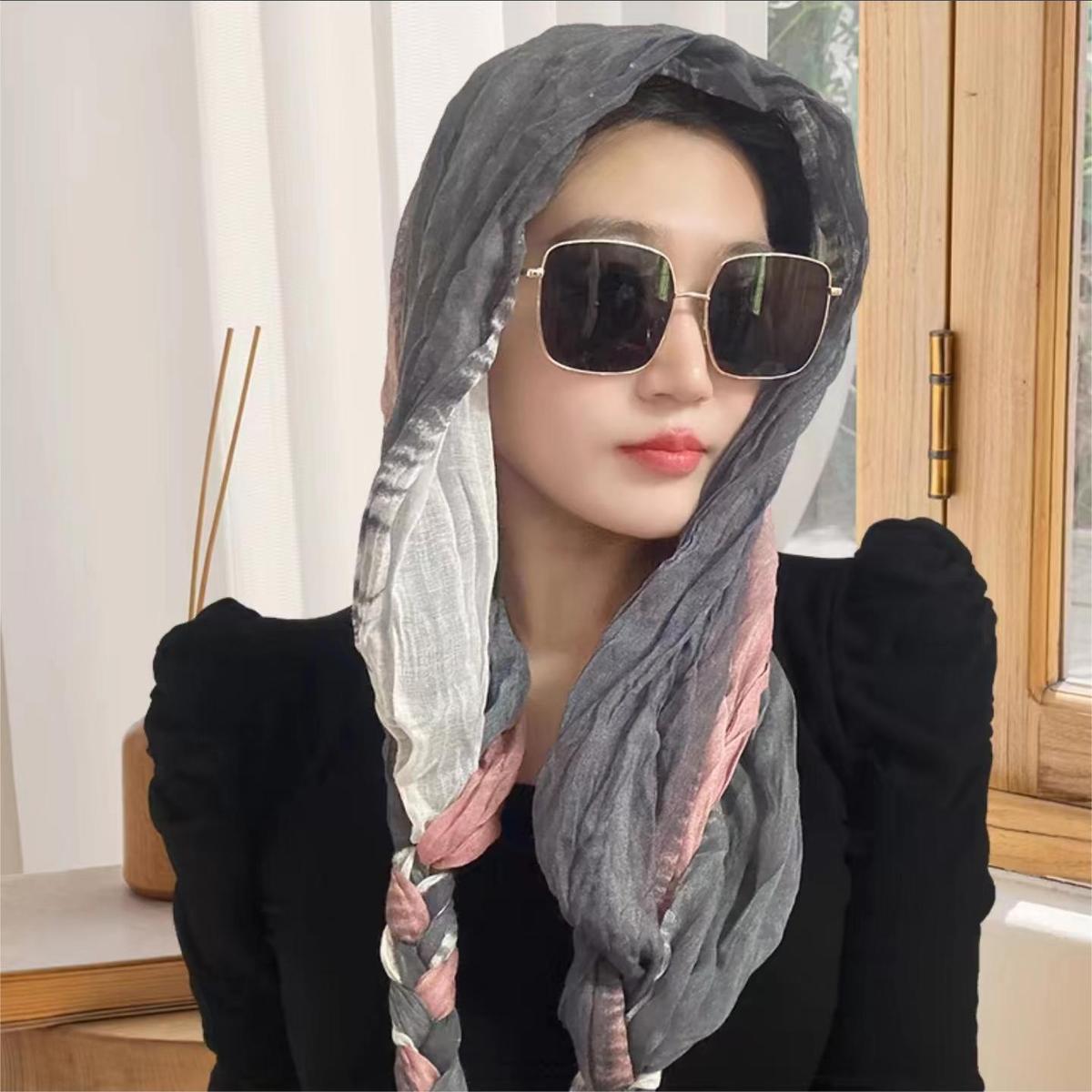 Cotton Linen Braid Sun Protection Headcloth Scarfs