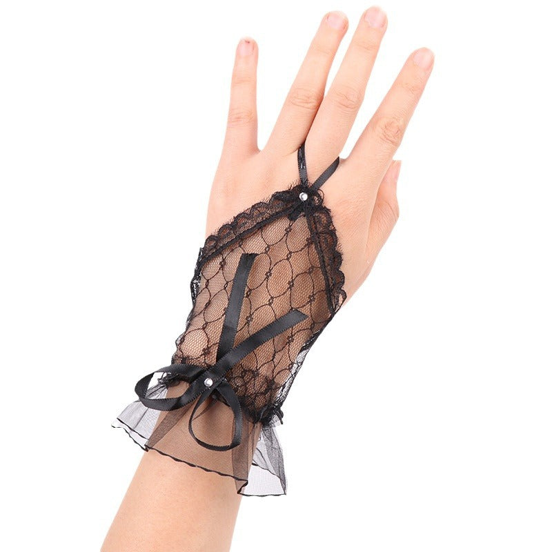 Bridal Wedding Halloween Lolita Black Mesh Gloves