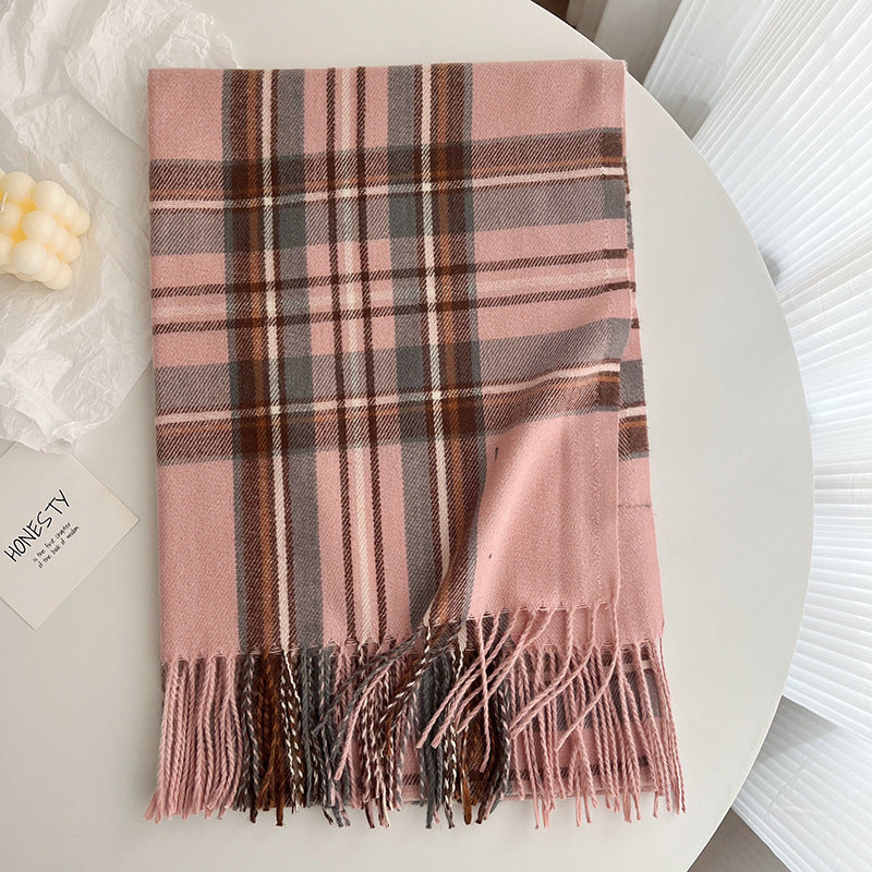 Women's Slouchy Plaid Korean Tassel Shawl Scarfs