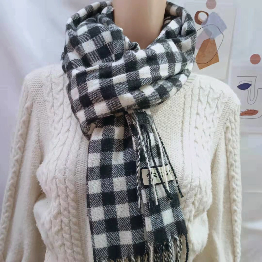 Winter Plaid Cashmere Warm Tassel Shawl Scarfs