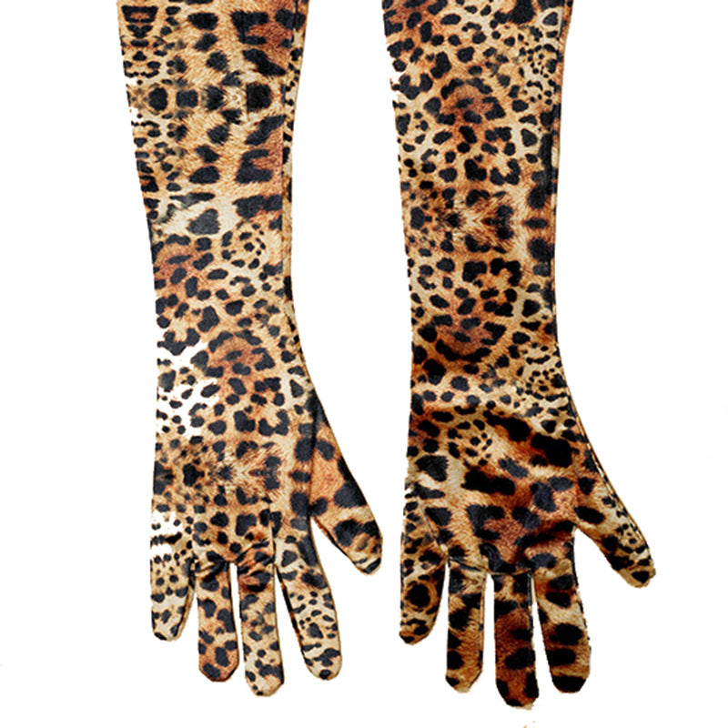 Women's Fashion Leopard Gold Veet For Halloween Gloves