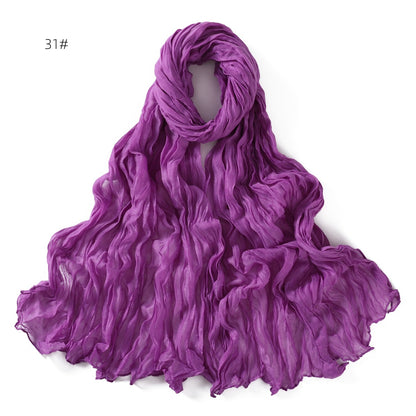 Women's Pure Color Voile Twist Wrinkle Cotton Linen Scarfs