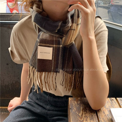 Women's Korean Plaid Thickened Warm Female Fashion Scarfs