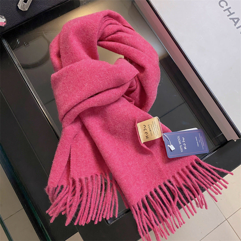 Wool Clip Flower Solid Color Female Winter Scarfs