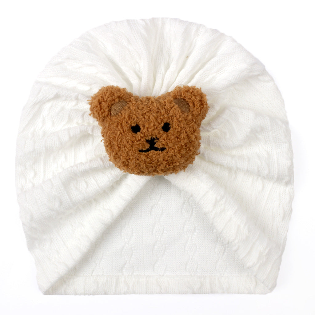 Children's Jacquard Sleeve Cute Bear Protection Tam-o'-shanter Kids' Headwear