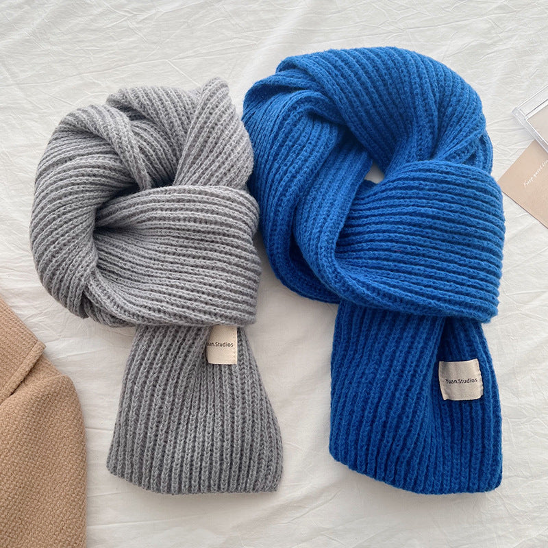 Solid Color Knitted Wool For Male Female Scarfs