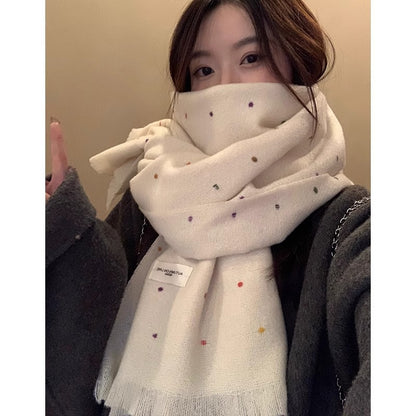 Women's Niche Polka Dot Atmosphere White Shawl Scarfs