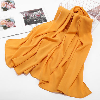 Women's Natural Wrinkle Monochrome Chiffon Material Breathable Scarfs