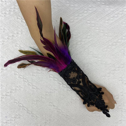 Halloween Feather Hook Finger Party Prom Black Gloves