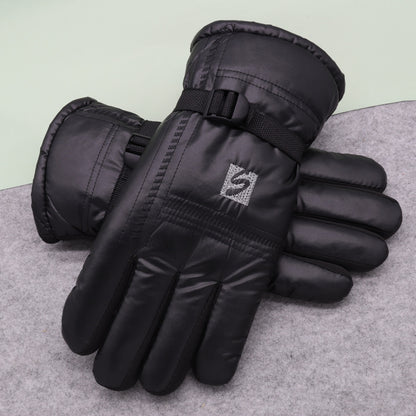 Men's Leather Thickened Version Long Veet Lining Warm Cycling Gloves