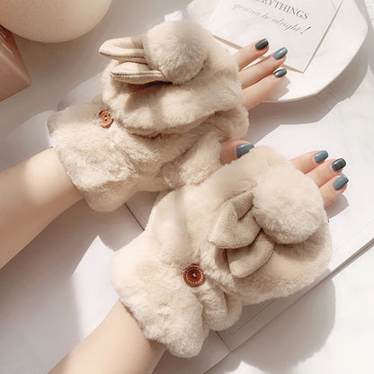 Winter Fleece-lined Cute Korean Style Cartoon Extra Thick Gloves