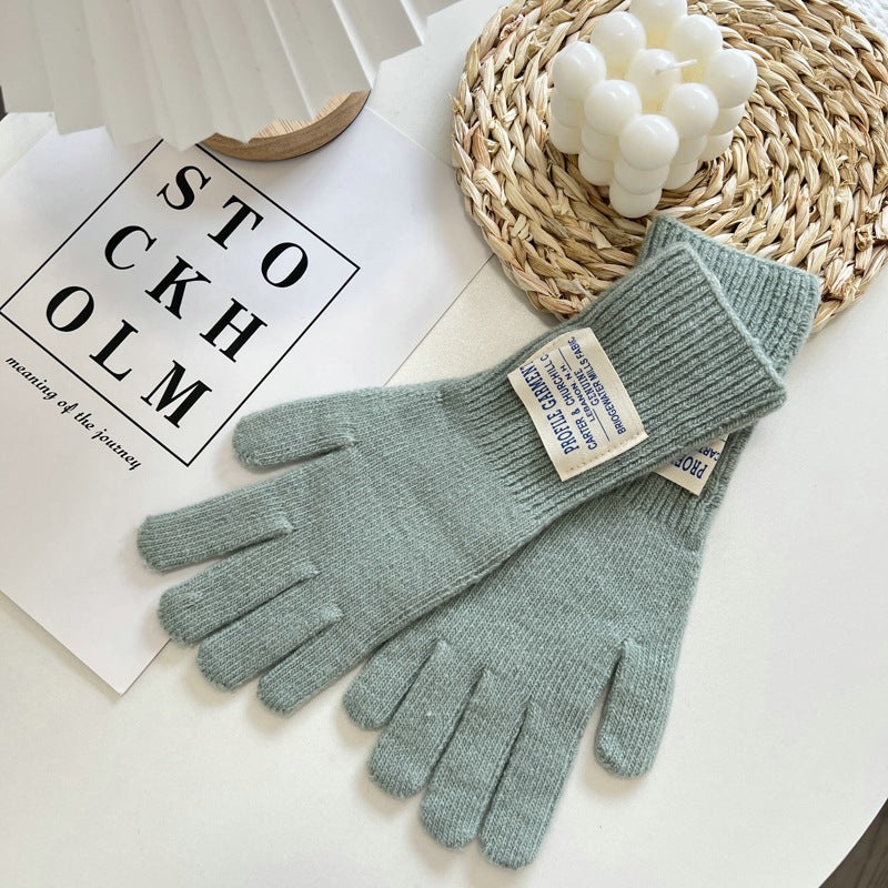 Keep Warm Five-finger Solid Color Knitted Gloves