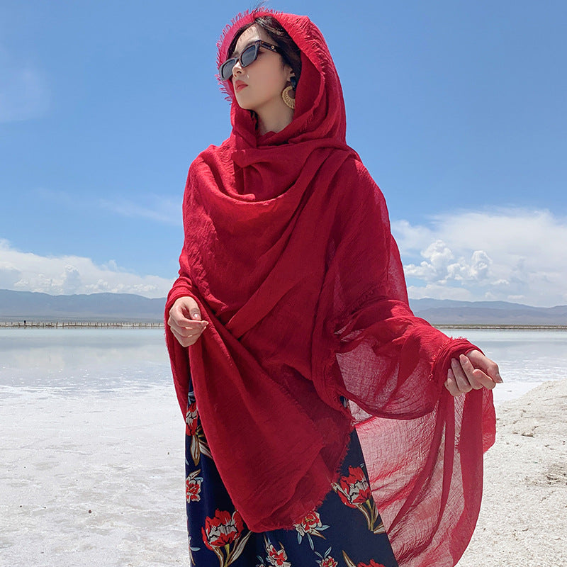 Women's Cotton Linen Desert Sunscreen Shawl Beach Travel Scarfs