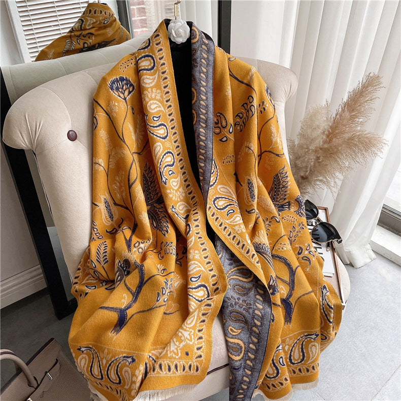 Women's Version Retro Ethnic Style Blue Bird Winter High-grade Scarfs