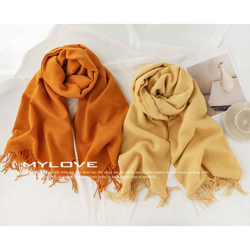 Women's High-grade Winter Versatile Solid Color Long Tassel Shawl Scarfs