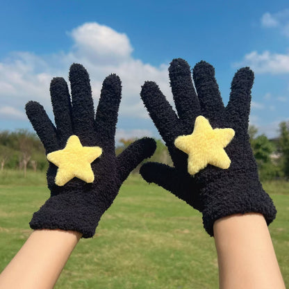 Cute Korean Style Five Finger Plush Female Gloves