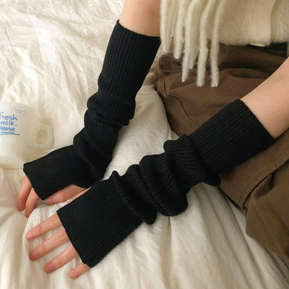 Women's Knitted Wool Half-sleeve Warm Open Finger Touch Screen Arm Gloves