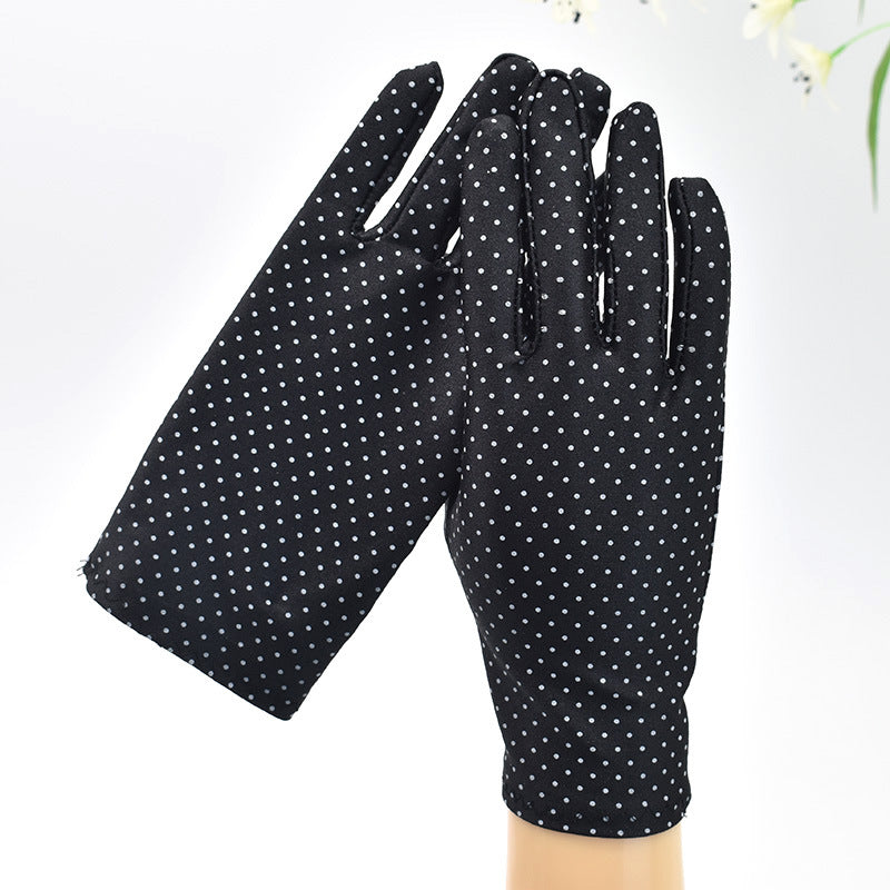 Women's Thin Type Sunscreen Short Embroidered Driving Spandex Stretch Black Gloves