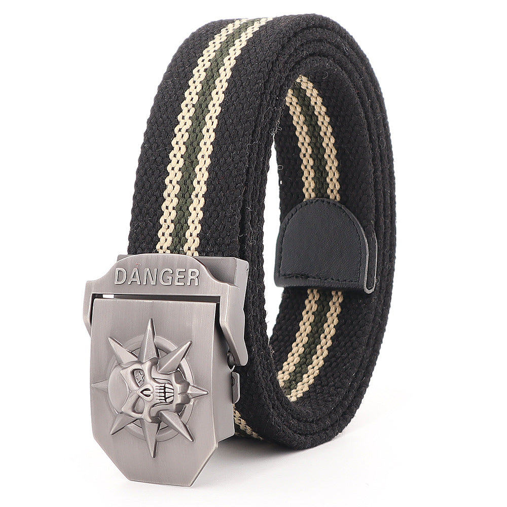 Men's Skull Alloy Thickened Canvas Lengthened Sports Green Belts