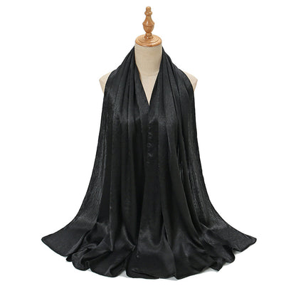 Women's Malaysian Satin Silky Shawl Pleated Solid Scarfs