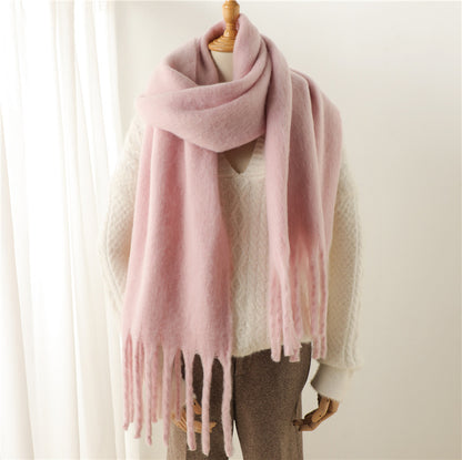 Women's & Men's Pure Color Winter Warm Lengthened Fringe Scarfs