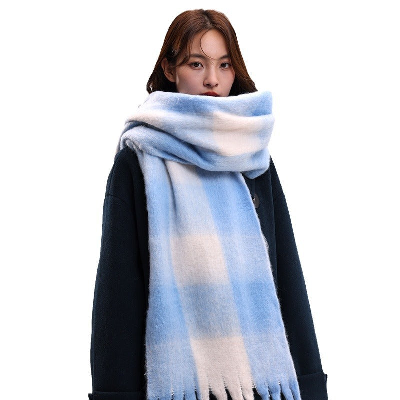 Women's High-grade Mohair Black White Plaid Korean Scarfs