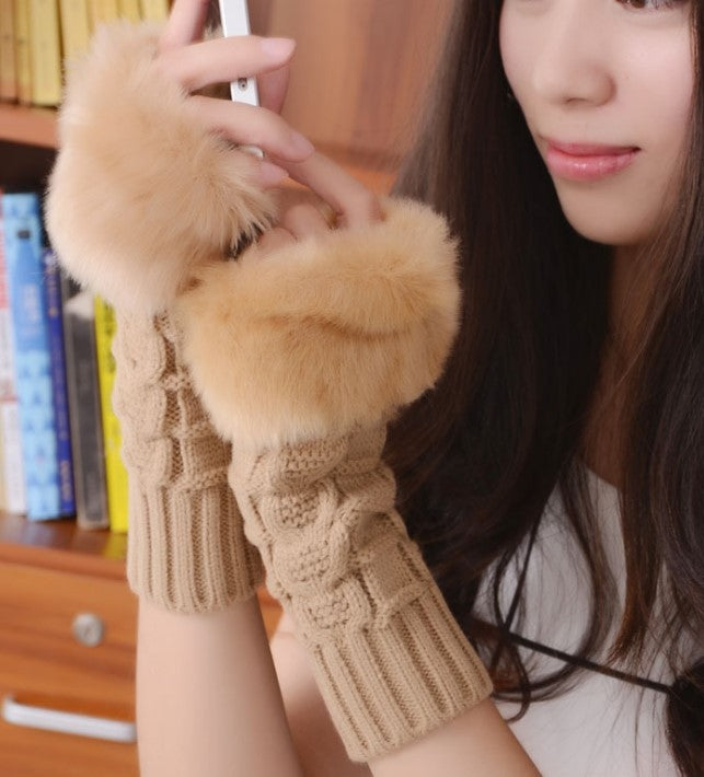 Women's Finger Imitation Rabbit Fur Cute Mid-length Gloves