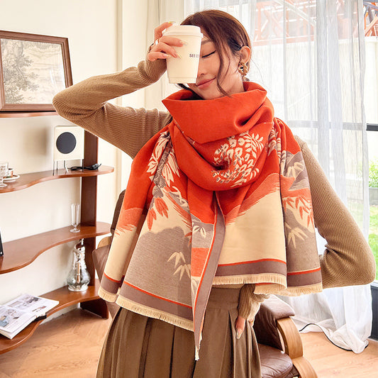 Women's Style Artificial Cashmere Ink Painting Landscape High-grade Thickened Scarfs