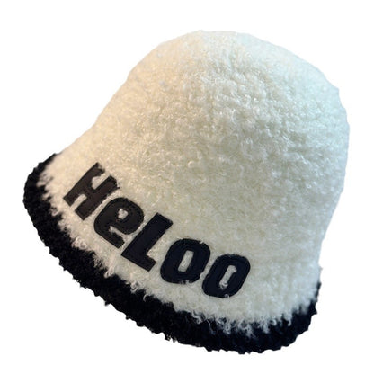 Women's Lamb Wool Bucket Hat Warm Big Head Hats & Caps