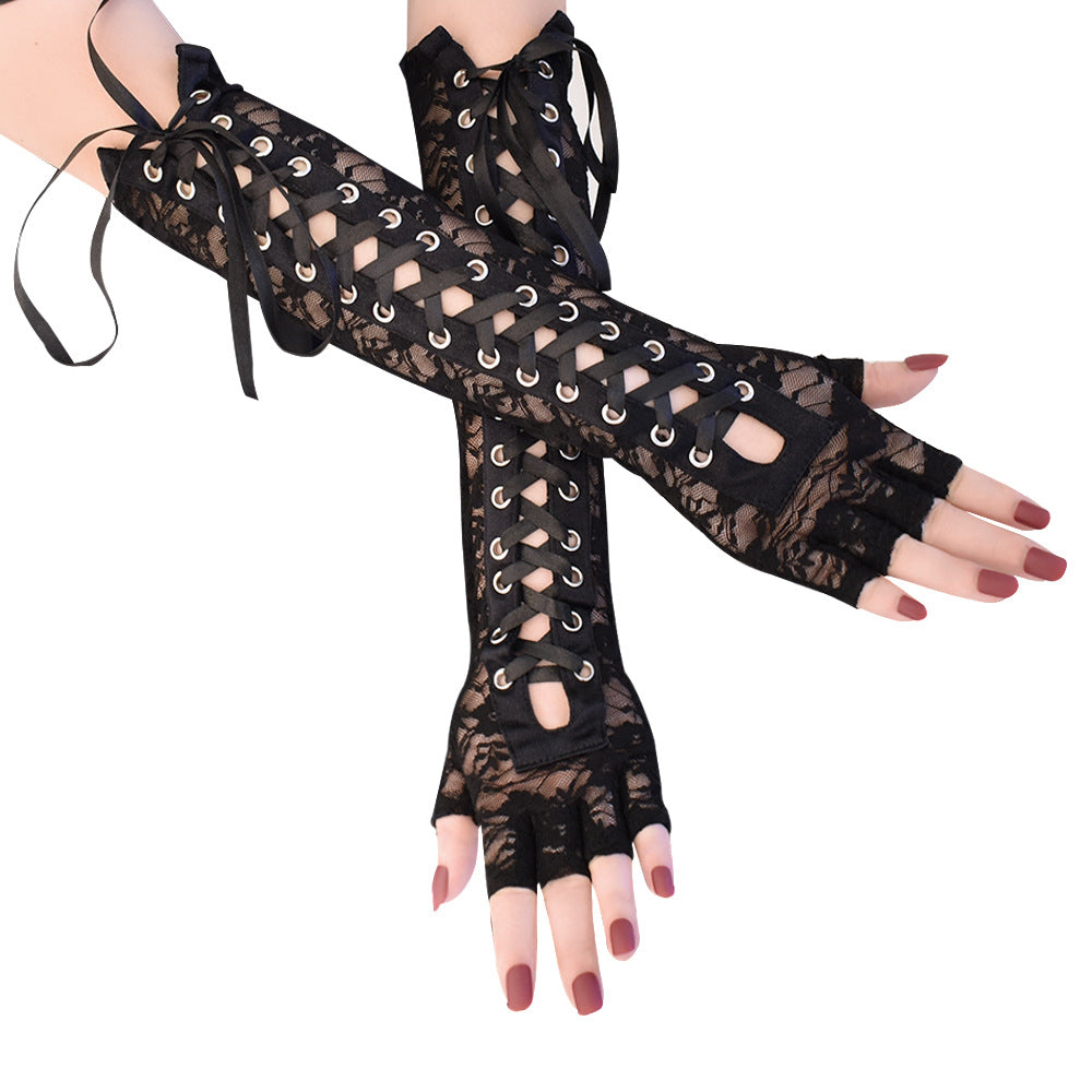 Stitching Clinch Bandage Half Finger Long Play Dance Big Gloves