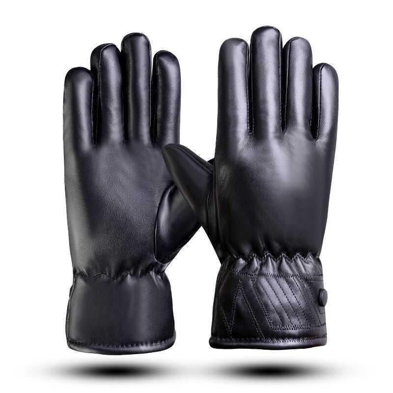 Men's Touch Screen Leather Thickened Warm Leisure Gloves